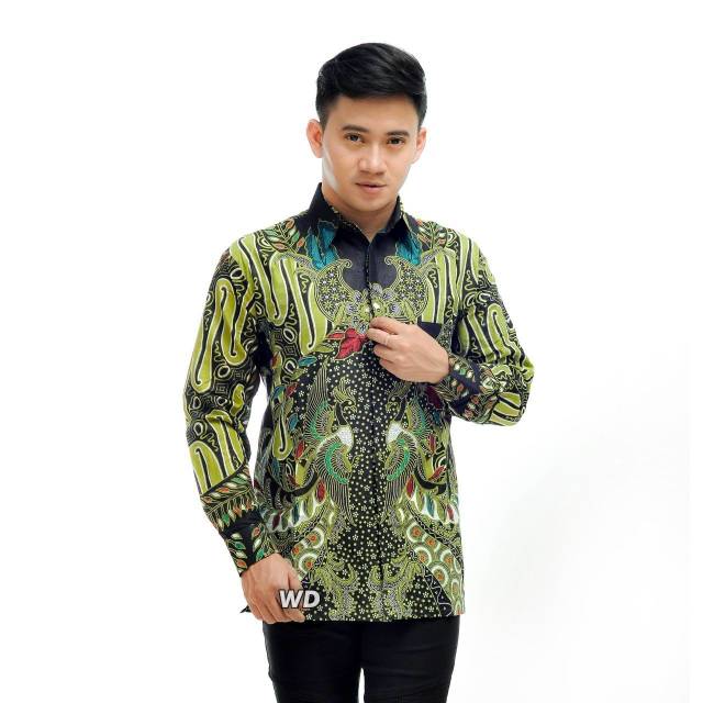 Jual batik kemeja hijau/kemeja batik kantor pria/batik pria lengan