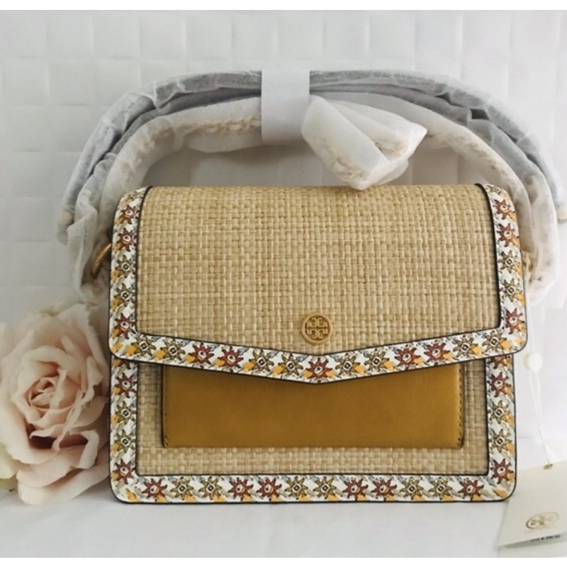 Jual Tory Burch Robinson Straw Convertible Shoulder Bag tas selempang slingbag authentic asli