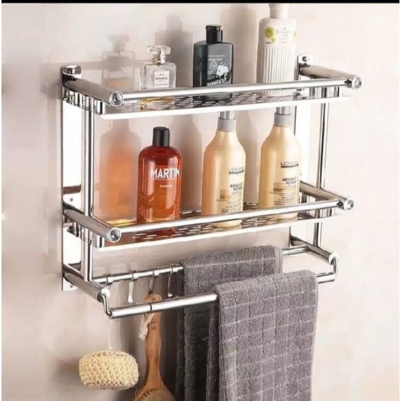 Jual paket lengkap rak handuk+tempat sabun+tempat shampo 1set stainless ...