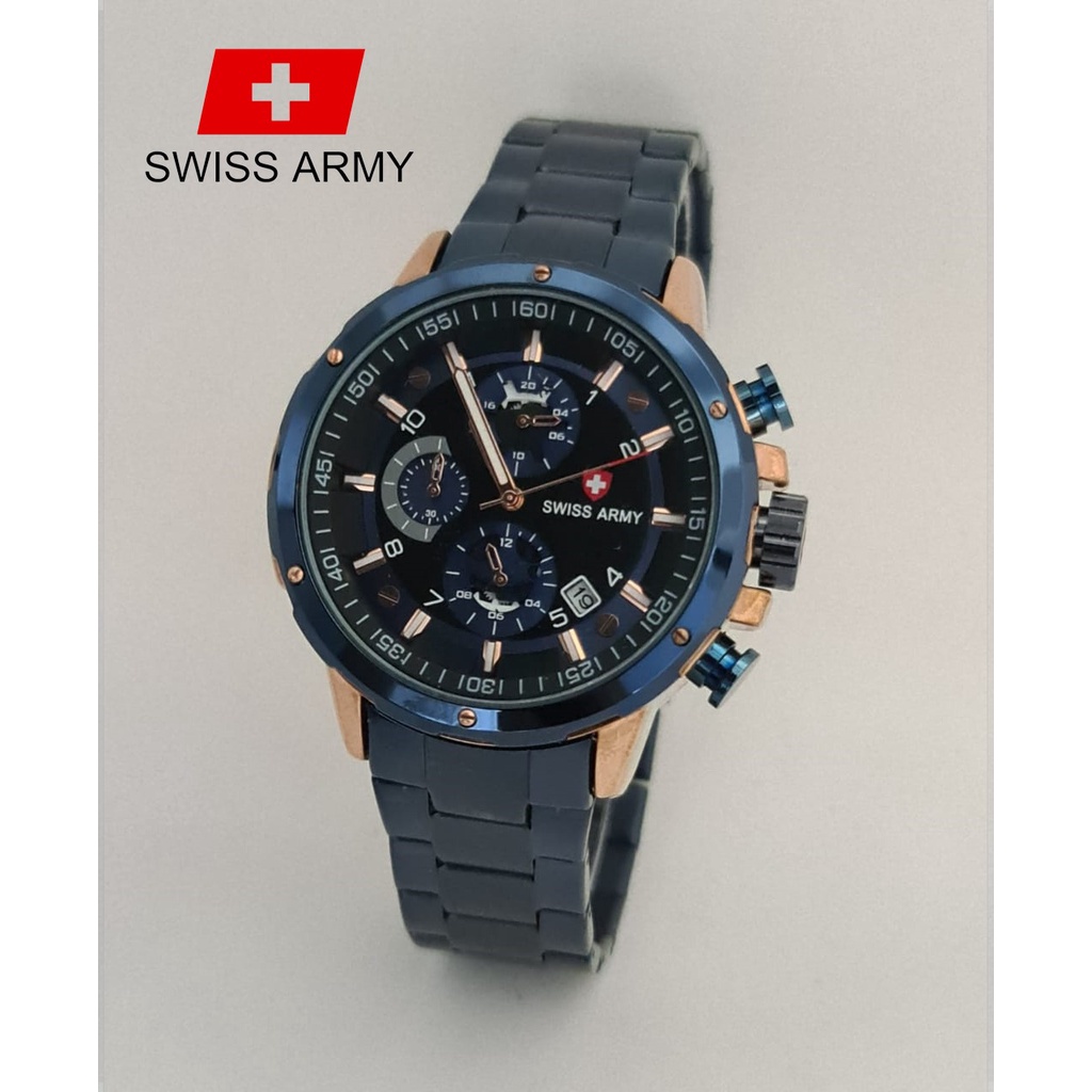 Jual Jam Tangan Pria Swiss Rantai Army Original Crono Tanggal Aktif ...