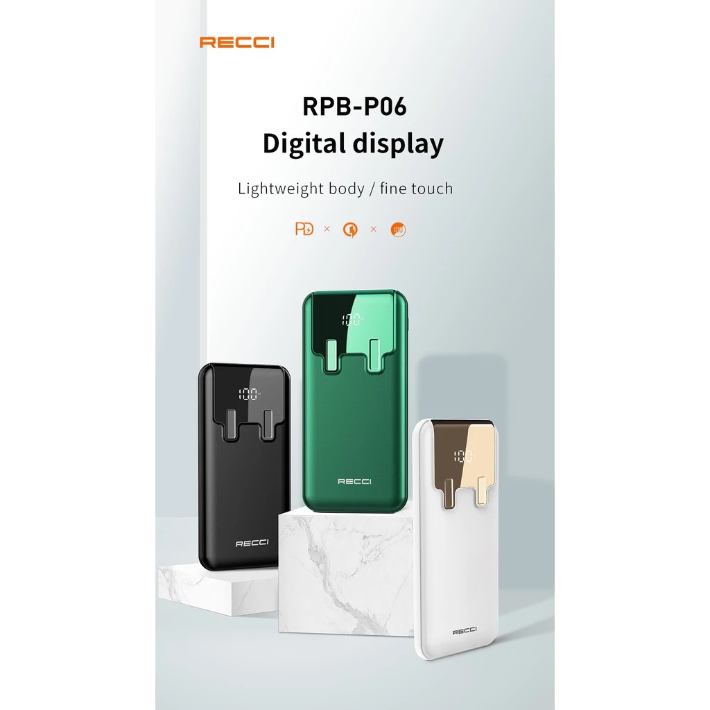 Powerbank Recci Backpack 18W PD 10000 mAh RPB-P06 White/Green/Black