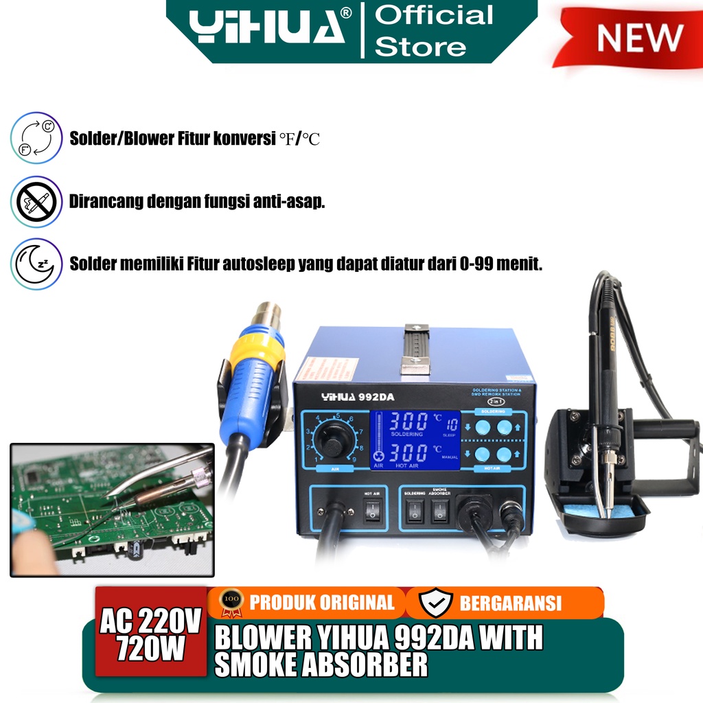 Jual Yihua 992DA 3 IN 1 Blower Solder Uap Hot Air Gun Rework + Solder ...