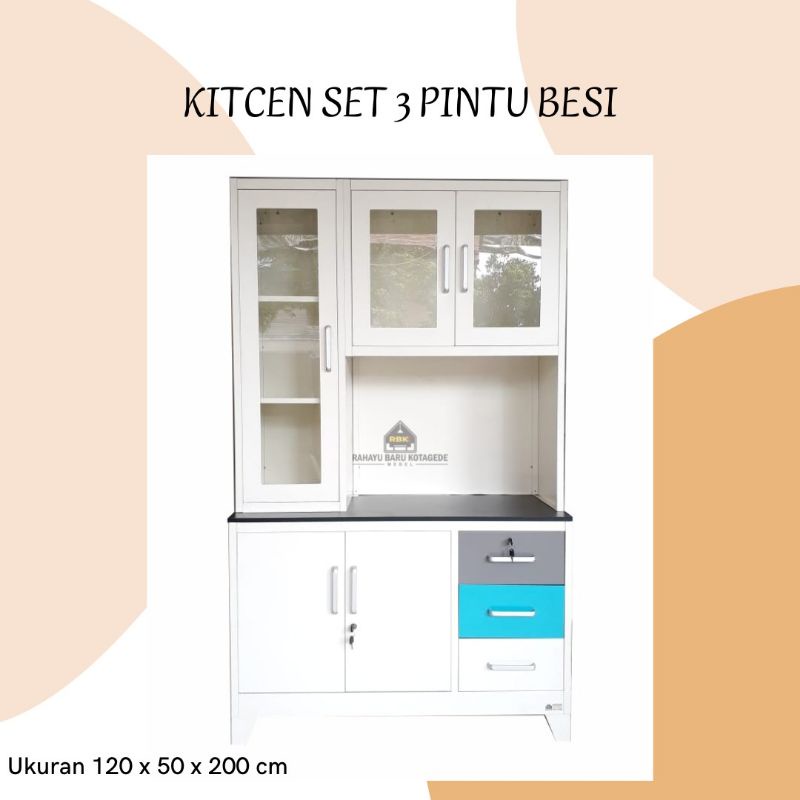 Jual Lemari Besi Kitchen Set Atas & Bawah 3 Pintu Lemari Dapur Lemari ...