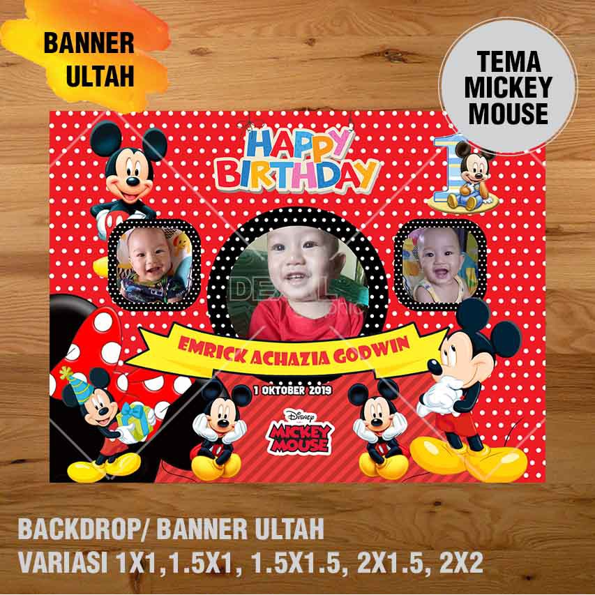 MICKEY MOUSE & MINNIE MOUSE BANNER ULTAH/ DEKORASI, HAPPY BIRTHDAY, SPANDUK, BANNER ULANG TAHUN/ BACKDROP ULTAH/ SPANDUK ULANG TAHUN UL-TAH
