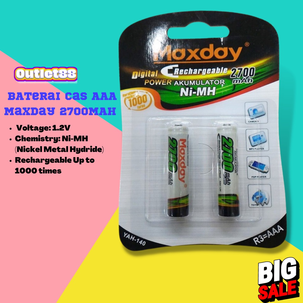 Jual Baterai cas Maxday 2700 AAA | Shopee Indonesia