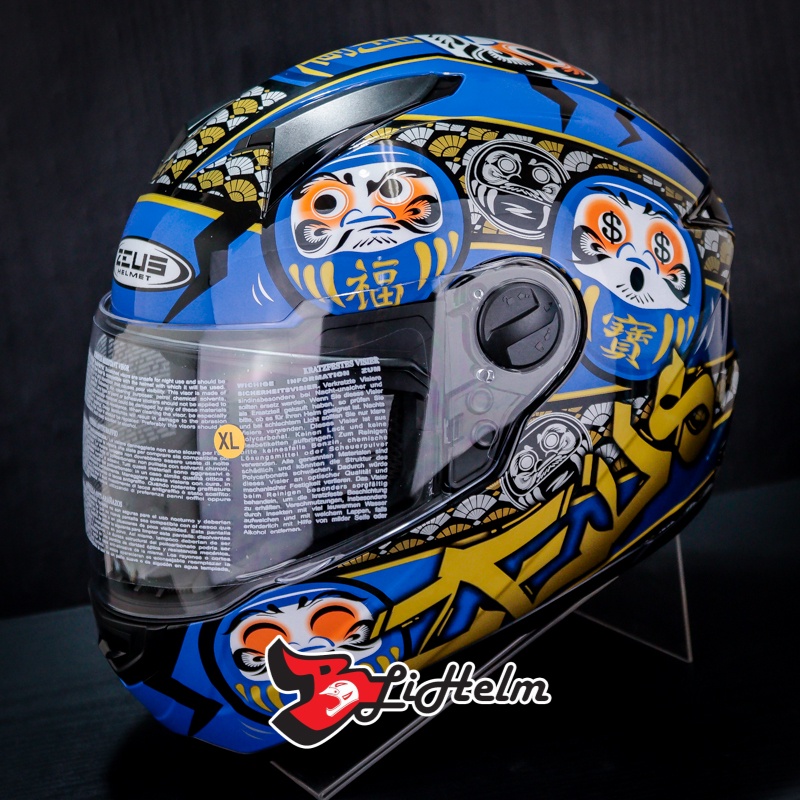 Jual HELM ZEUS ZS 811 DARUMA | BLACK AL35 BLUE | FULL FACE HELMET | FREE  SMOKE VISOR SNI | Shopee Indonesia