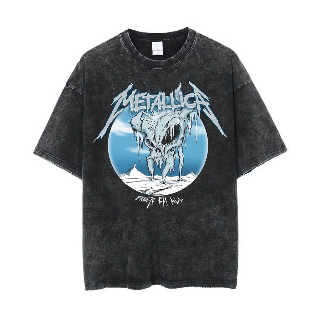 Jual Psycho Crucify "Metallica Freeze Em All" Oversized TShirt Stone Wash Kaos Metallica