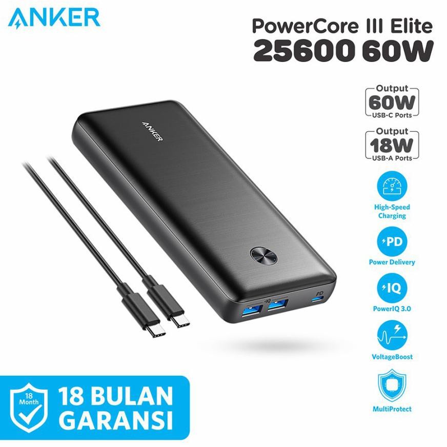 Jual PowerBank Anker PowerCore III Elite 25600 60W - A1290