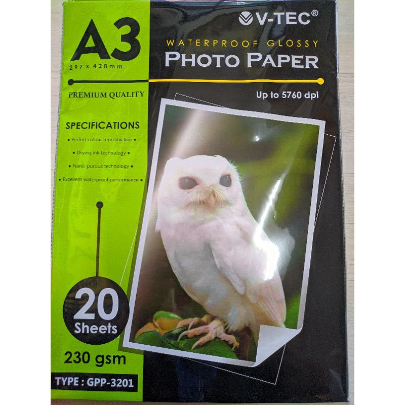 Jual Vtec Kertas Foto V Tec Glossy Photo Paper A3 230 Gsm Gpp 3201