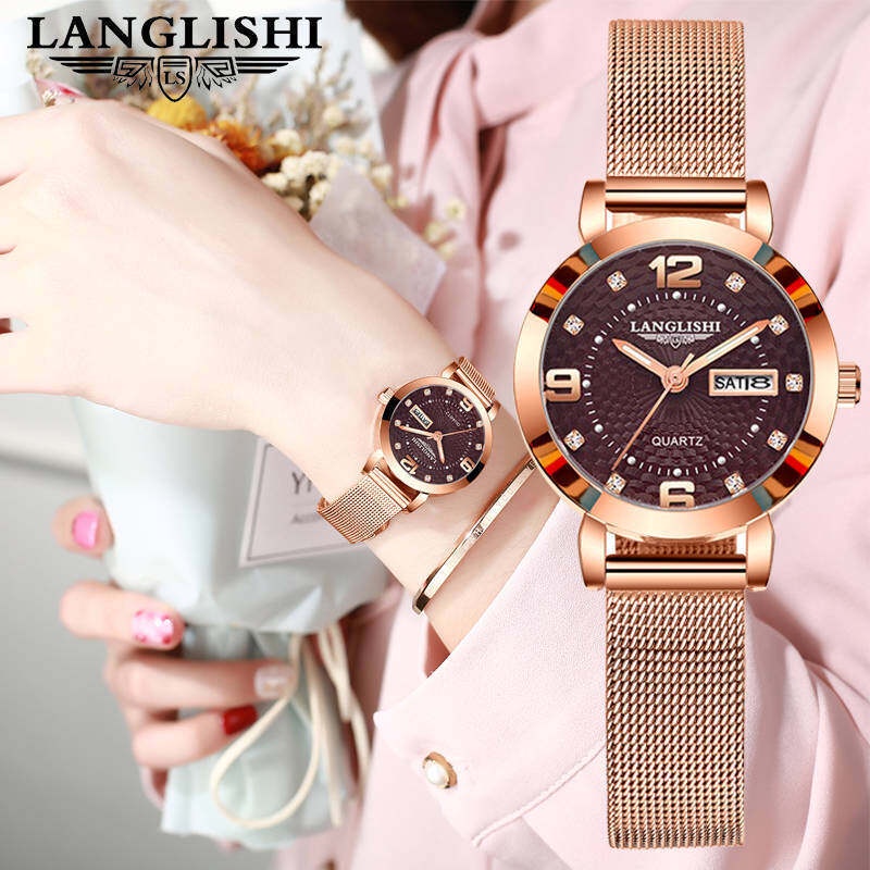 Jual Langlishi Jam Tangan Quartz Wanita, Arloji Ultra Tipis Bercahaya