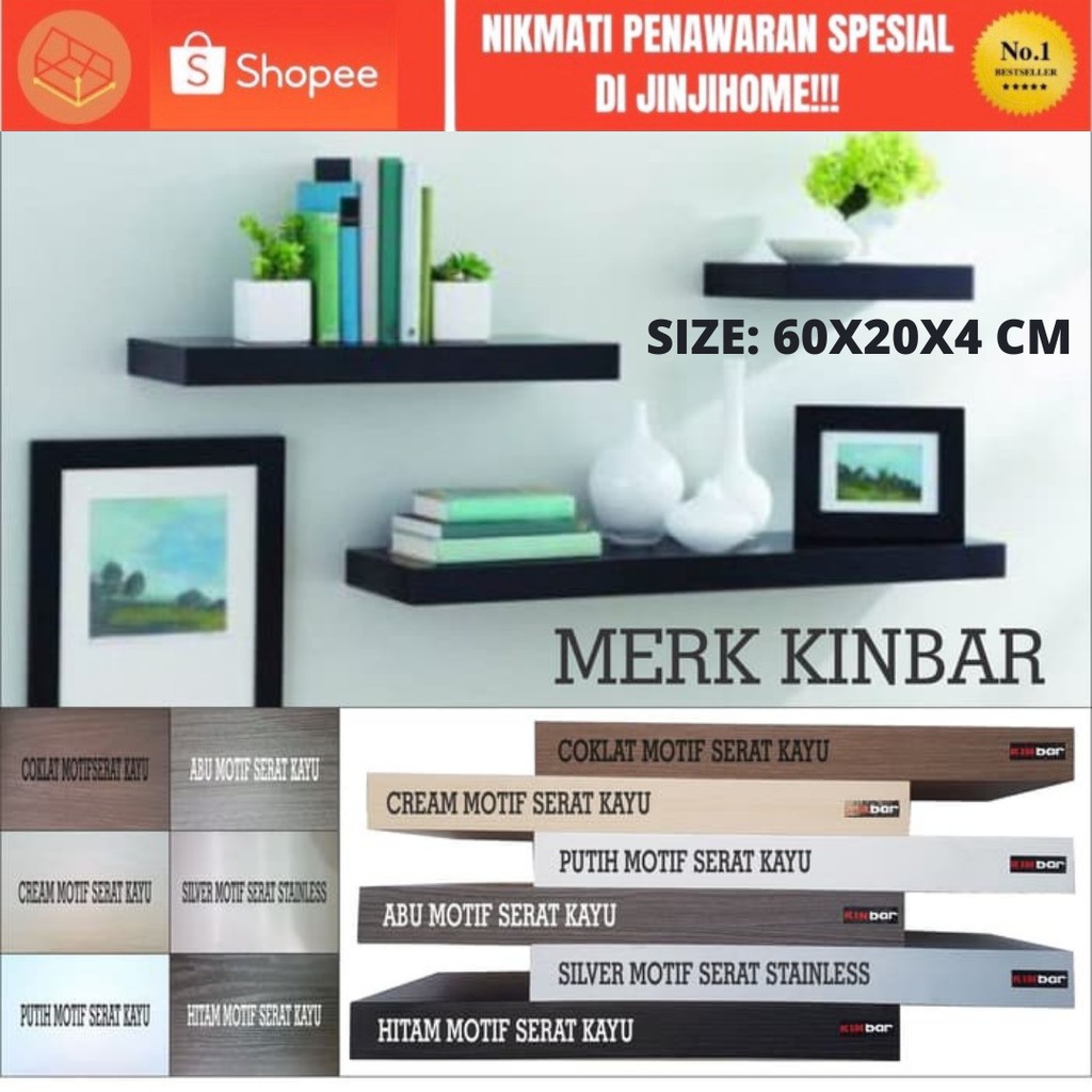 Jual Rak Dinding Ambalan Floating Shelf MERK KINBAR 60x20x4cm | Shopee ...