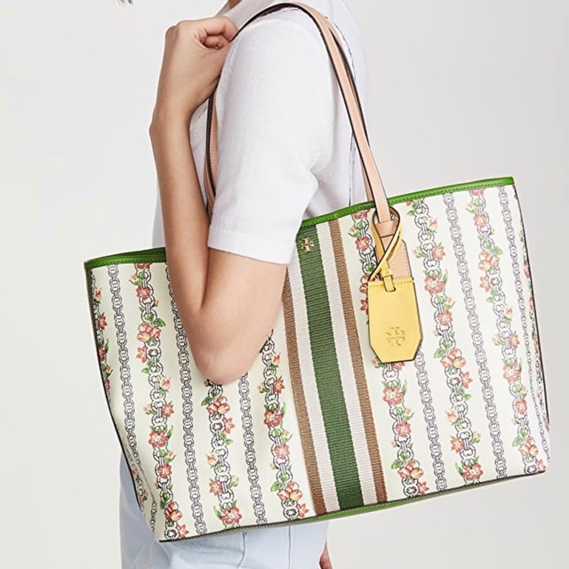 Tory burch gemini link canvas floral tote sale