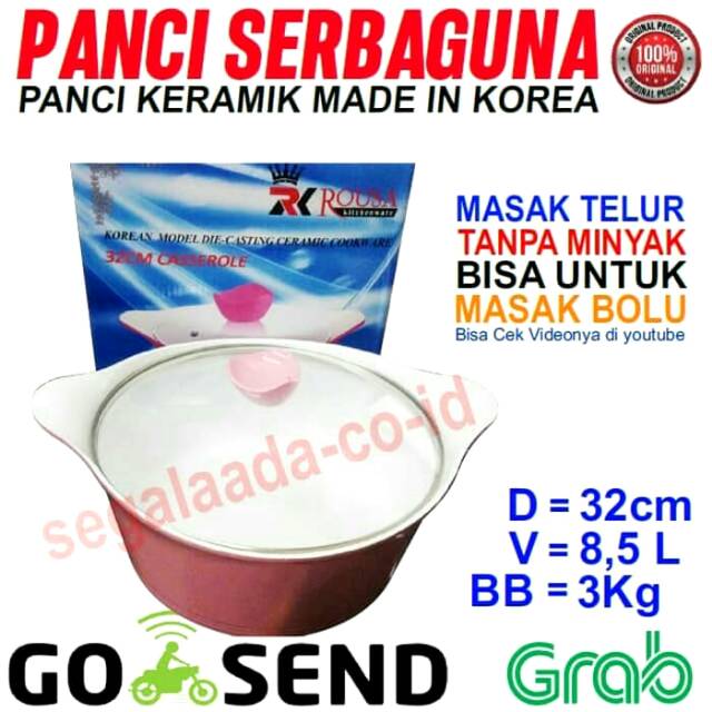 Jual Promo Terbaru Panci Keramik Rousa Kitchenware Korean Model 32cm Tutup Kaca New Shopee 1863