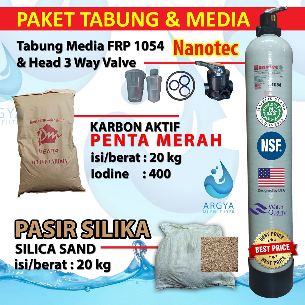 Jual Paket Tabung Media FRP 1054 Nanotec + Head 3 Way Valve + Pasir