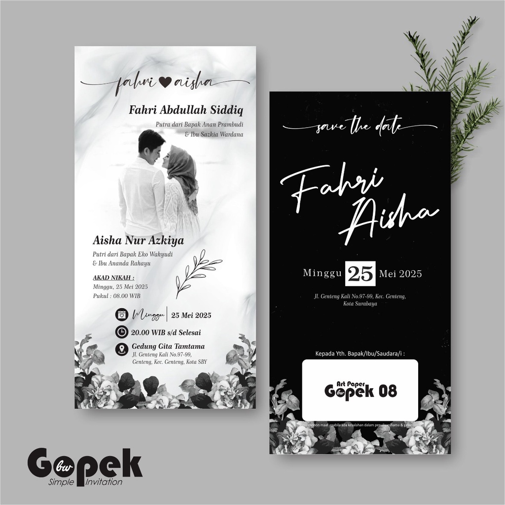 Jual UNDANGAN PERNIKAHAN SIMPLE - UNDANGAN NIKAH ELEGAN GOPEK BW