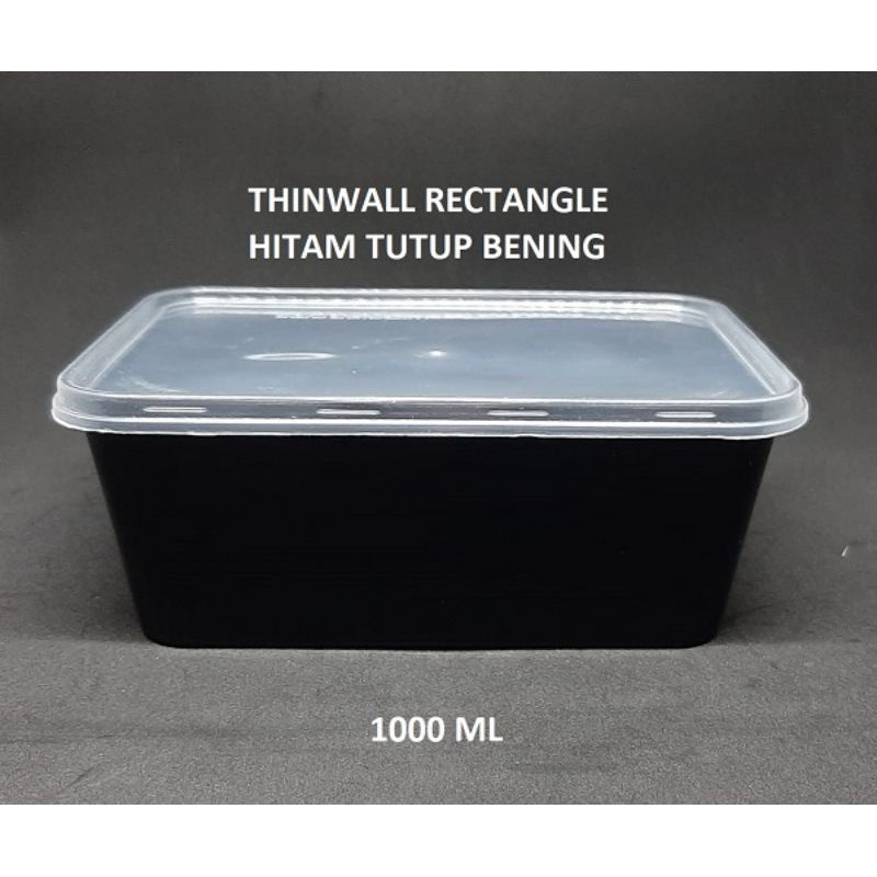 Jual Thinwall Rectangle 1.000 ml warna Hitam tutup bening ( 25 pc ...