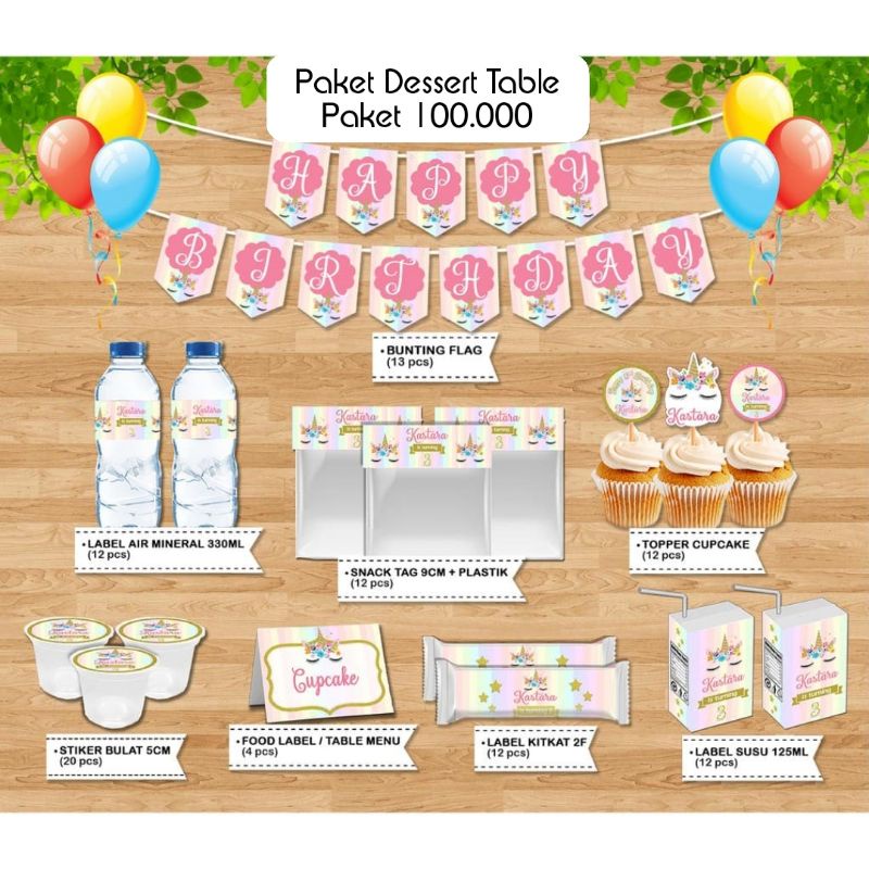 Jual Paket Lengkap Label Ultah Dessert Table Ulang Tahun Susu Air