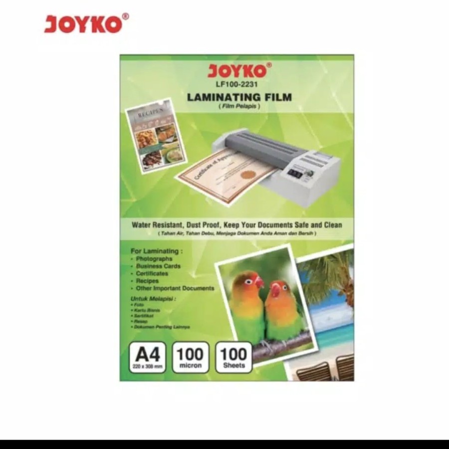 Jual Plastik Laminating A4 Joyko 100 Micron LF1002231 HARGA 10 Pcs