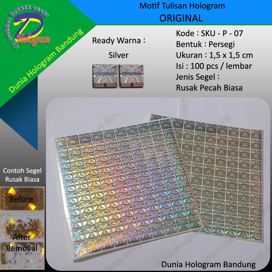 Jual Stiker Segel Hologram 3D Original Persegi 1,5 x 1,5 cm | Shopee ...