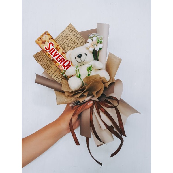 Buket Boneka Bunga coklat kecil