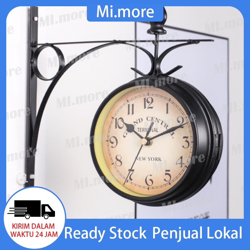 Jual Jam Antik Dinding Stasiun Cafe Lorong Jalan Vintage Model 2 Sisi ...