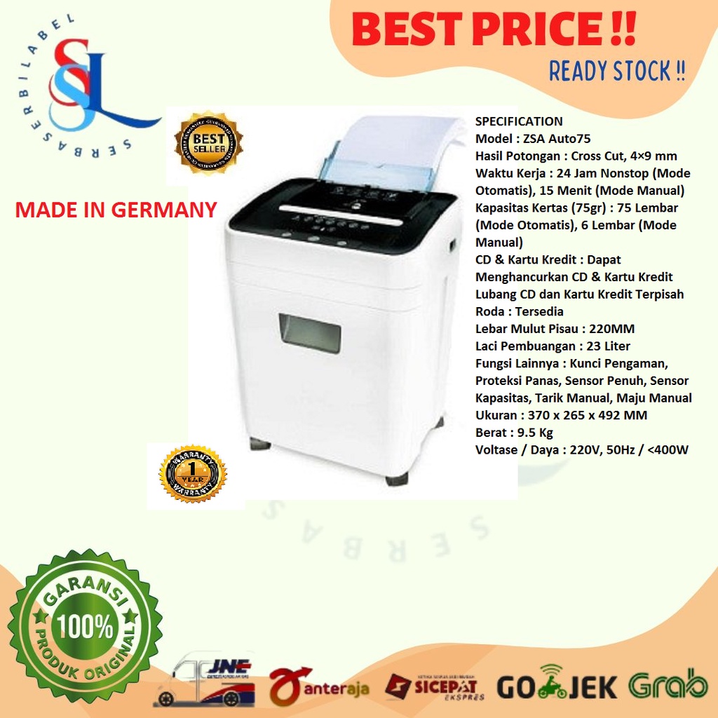 Jual ZSA Auto75 Mesin Penghancur Kertas Auto-75 Paper Shredder Document ...