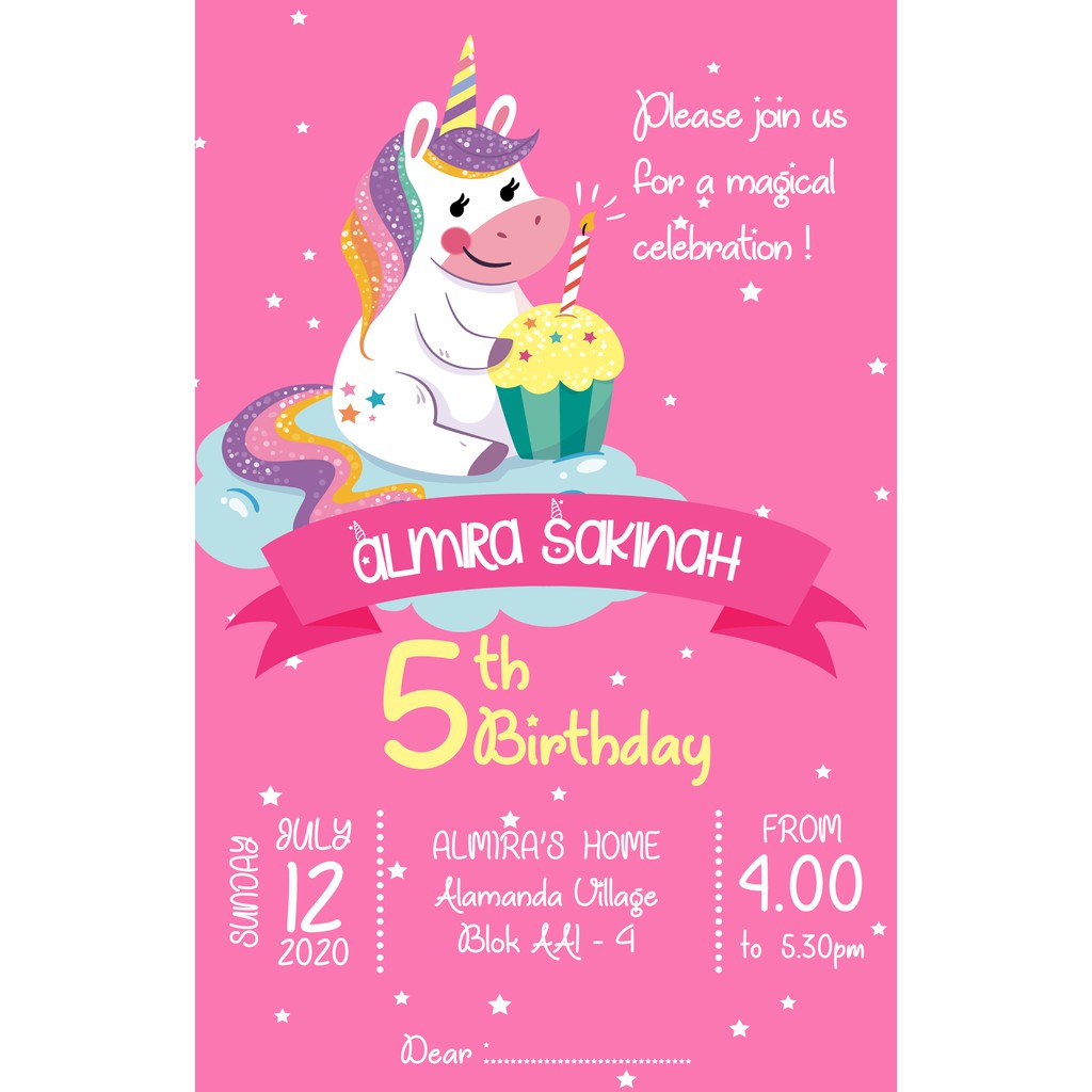 Jual AFY Undangan Kartu Undangan Ulang Tahun Tema Unicorn C003 | Shopee