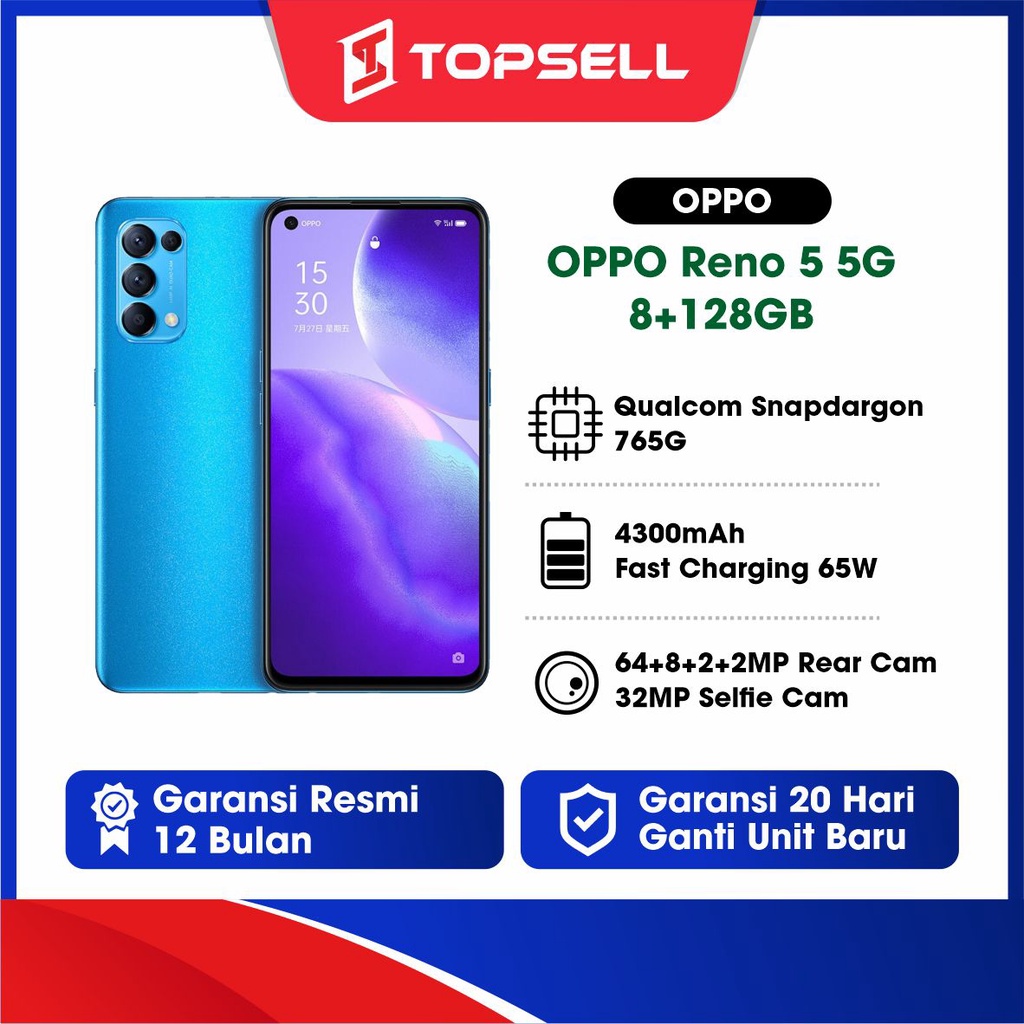 Jual OPPO Reno5 5G 8GB/128GB [65W SuperVOOC 2.0, Quad Camera, NFC ...