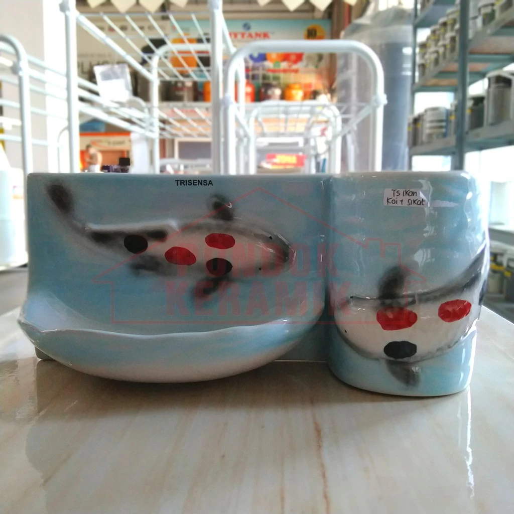 Tempat Sabun Keramik Tempel TRISENSA Motif Koi + Sikat TS-122