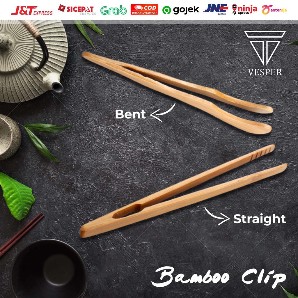 Jual Capitan Makanan Bambu Bamboo Food Tong Clip Straight Bent BQQ Meat Tea Bread Salad Cake