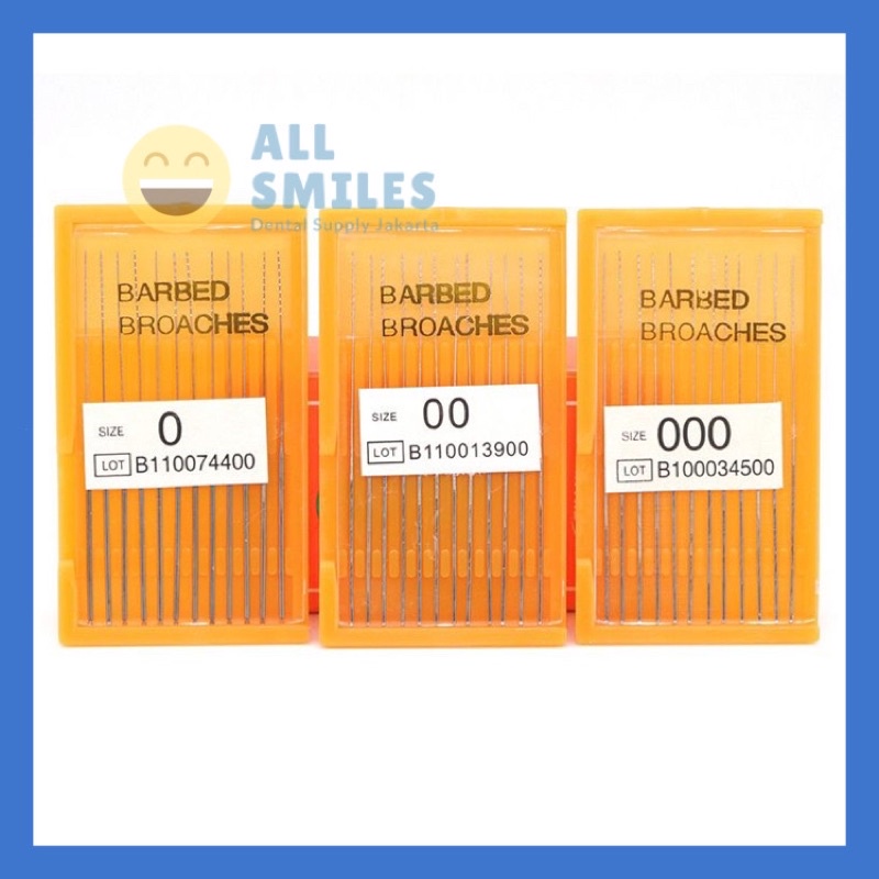 Jual Dental barbed broaches 0 00 000 52mm isi 12 barbed broach