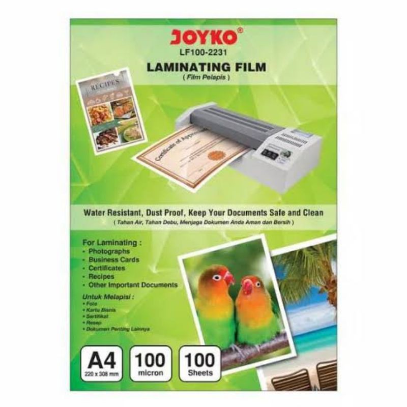 Jual Plastik Laminating A4 Joyko Isi 100 Lembar Tebal 100 Micron