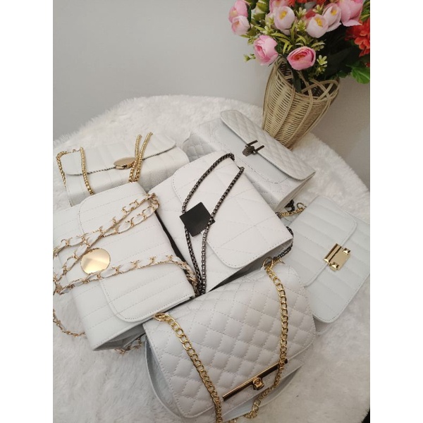 Jual Tas Selempang Tali Rantai WARNA PUTIH- Slingbag wanita terbaru