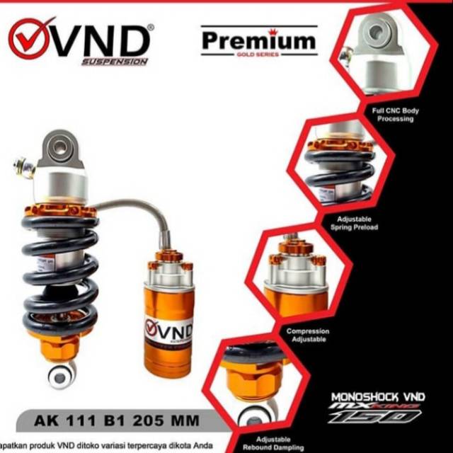 Jual shock vnd racing tabung monoshock rebound vixion mx king satria ...
