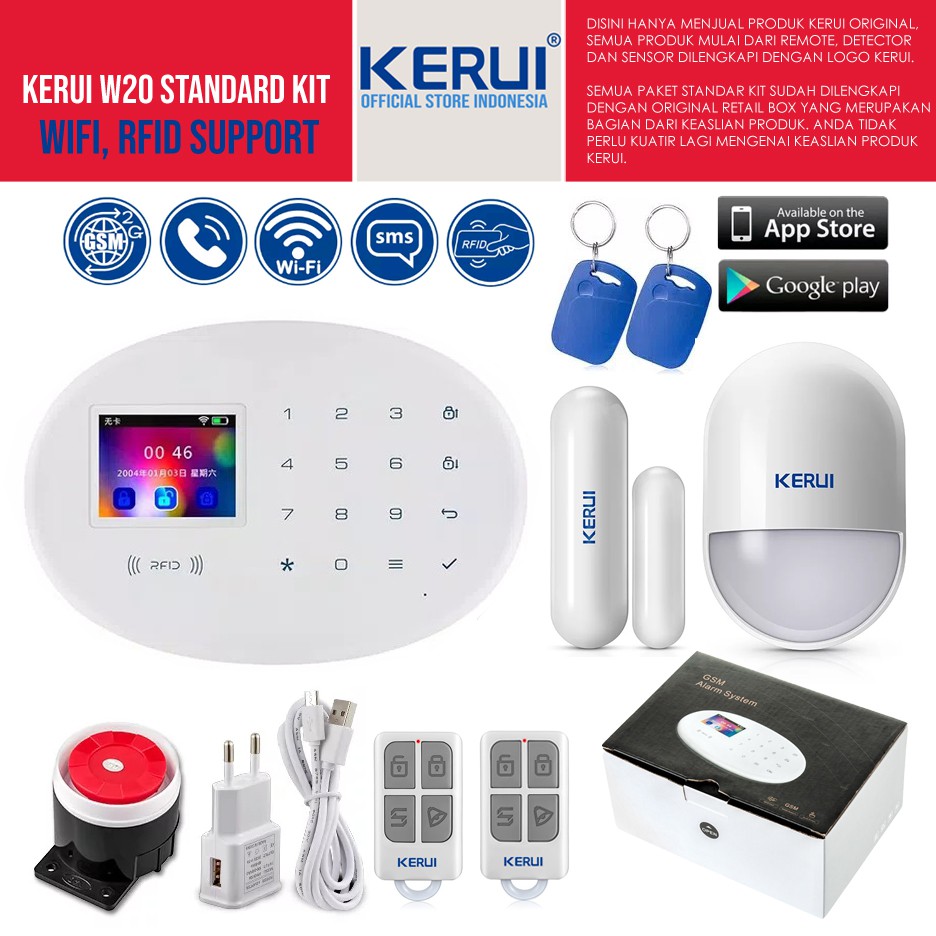Jual Kerui W20 Wireless Alarm Sistem dengan Sensor Terbaik GSM WIFI ...