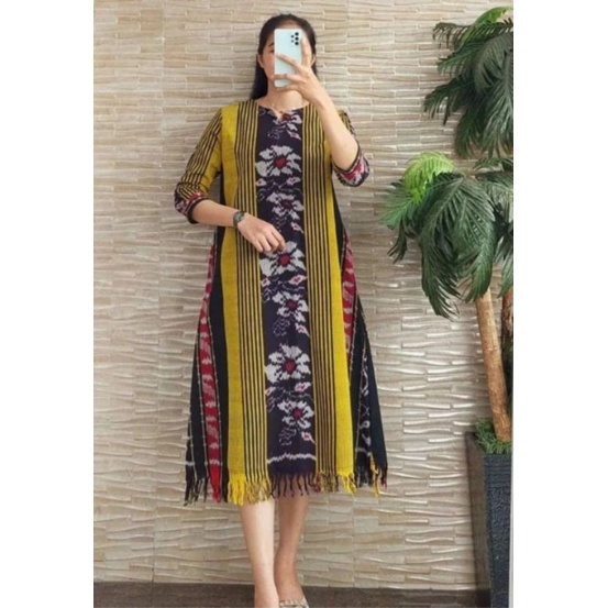 Jual dress tenun rumbai - dress tenun kekinian - dress tenun modern ...