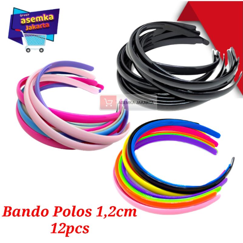 Jual Bando rambut 12pcs Bando Polos 1,2cm Warna Produk Marcella Grosir ...