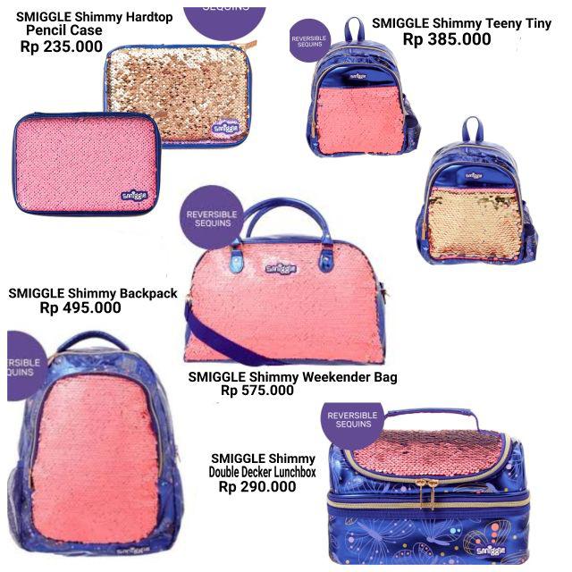 Jual Smiggle shimmy sequins weekender bag teeny tiny backpack Double Decker lunchbox pencil case Shopee Indonesia
