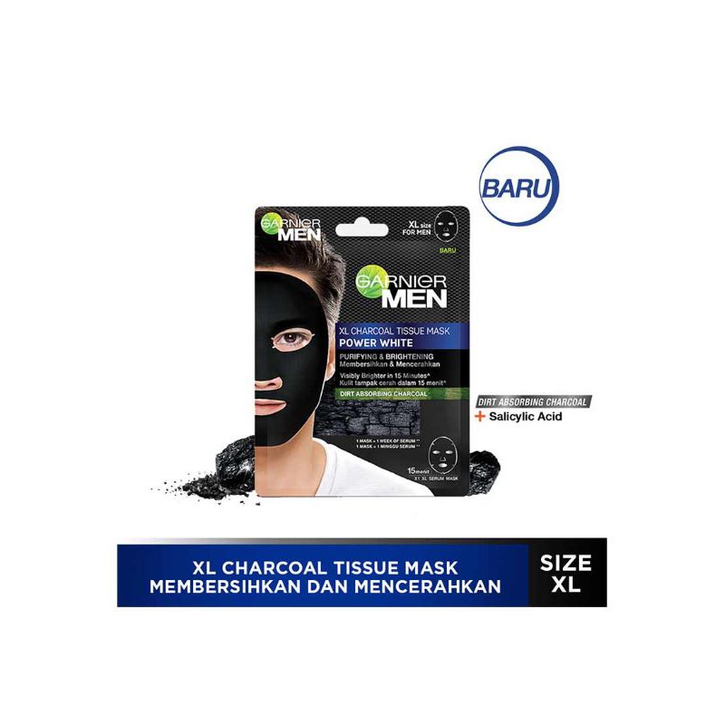 Jual Garnier Men Xl Charcoal Tissue Mask Power White 28G | Shopee Indonesia