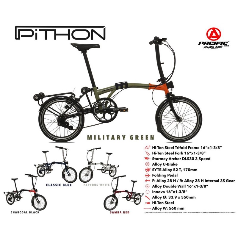Jual Sepeda lipat Foldingbike 16 inch PACIFIC PITHON NEW | Shopee Indonesia