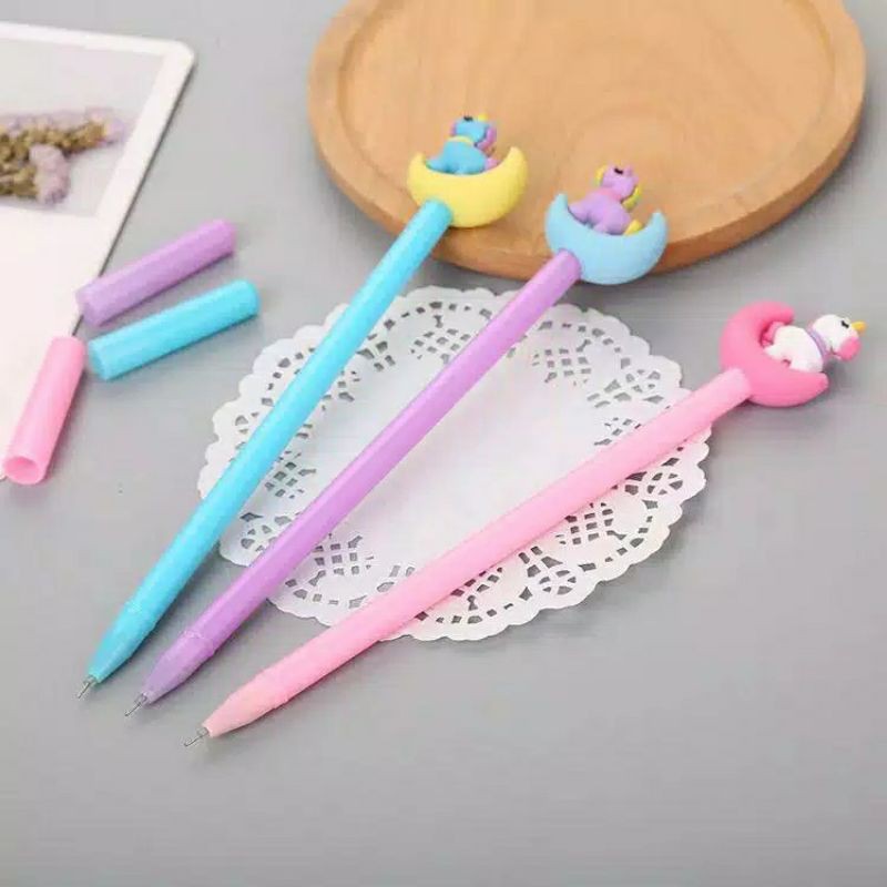 Jual pulpen pena gel karakter unicorn full moon / Pulpen anak karakter