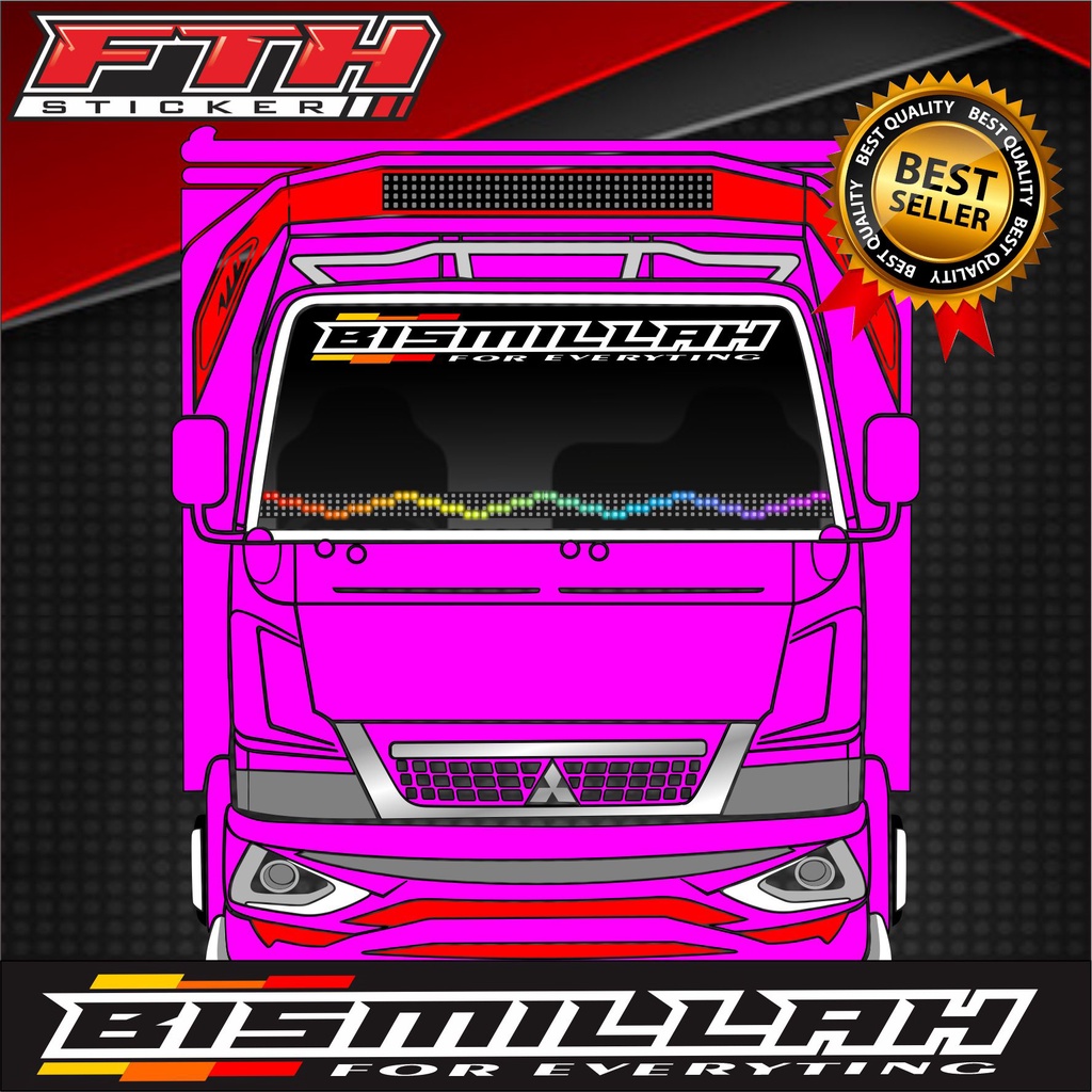 Jual stiker bismillah, sticker kaca atas truck canter, elf, giga ...