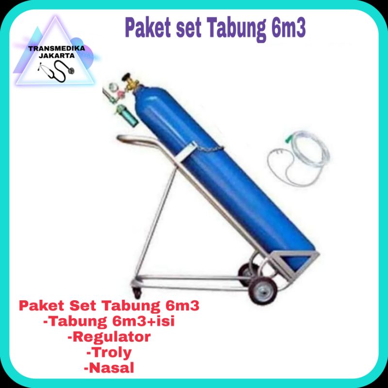 Jual Tabung Oksigen 6m3 Isi Regulator Troly Paket Set Tabung 6m3