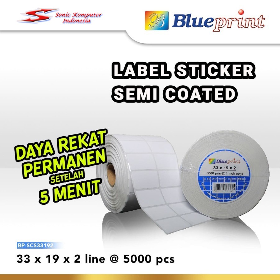 Jual Sticker label Barcode 33x19mm 2 Line Semi Coated BLUEPRINT isi ...