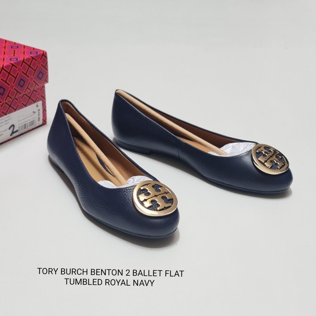 Jual Tory Burch Benton 2 Ballet Flat Shoes Royal Navy Shopee