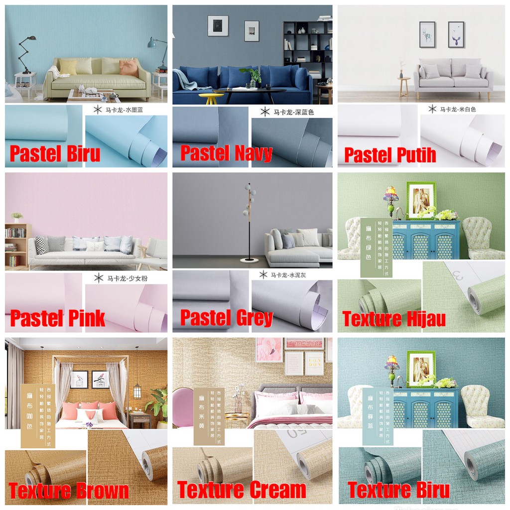Jual WALLPAPER DINDING 45 cm x 10 M MINIMALIS POLOS Pastel Tekstur