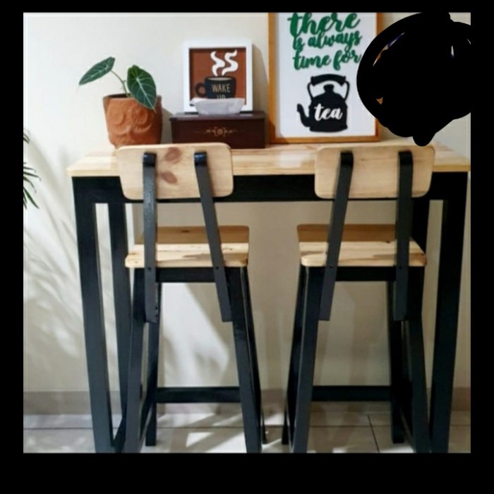 Jual meja bar makan restoran cafe full set. 1mja 2bangku | Shopee Indonesia