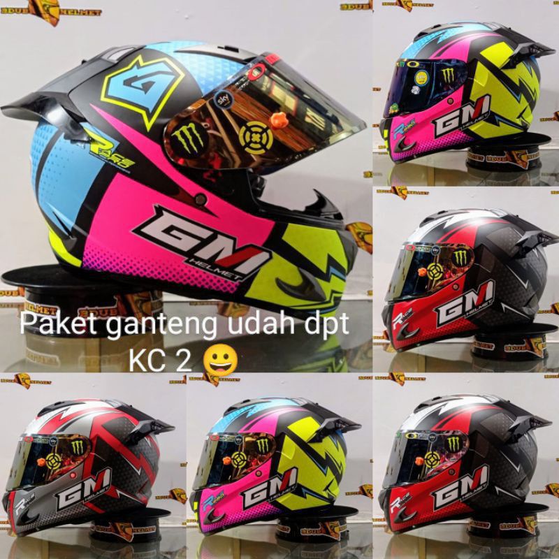 Jual Helm GM motip race fro black Fink yellow doff modip ( paket ...