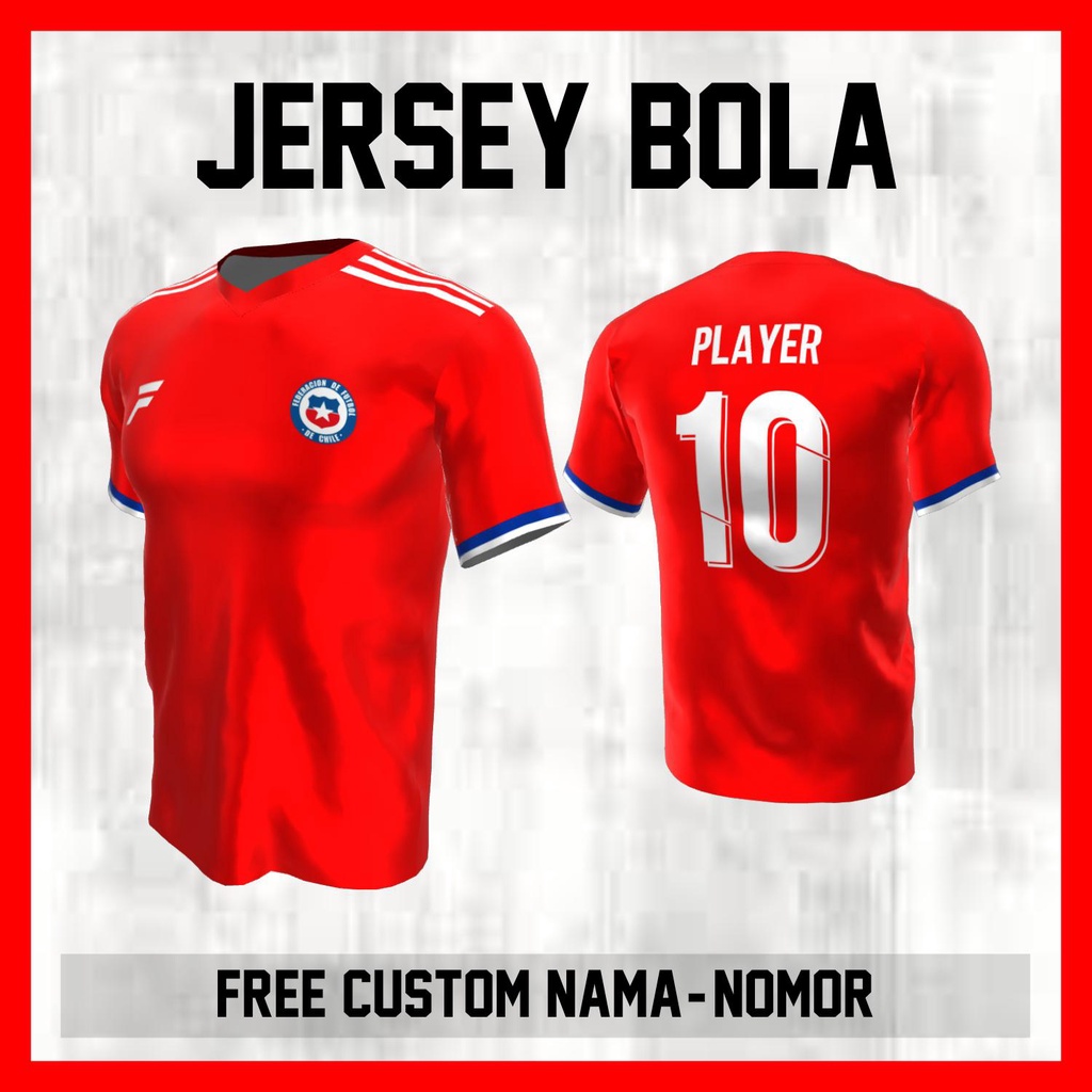 Jual Kaos Bola Jersey Chile Timnas Negara Garis Bahu Baju Custom Nama ...