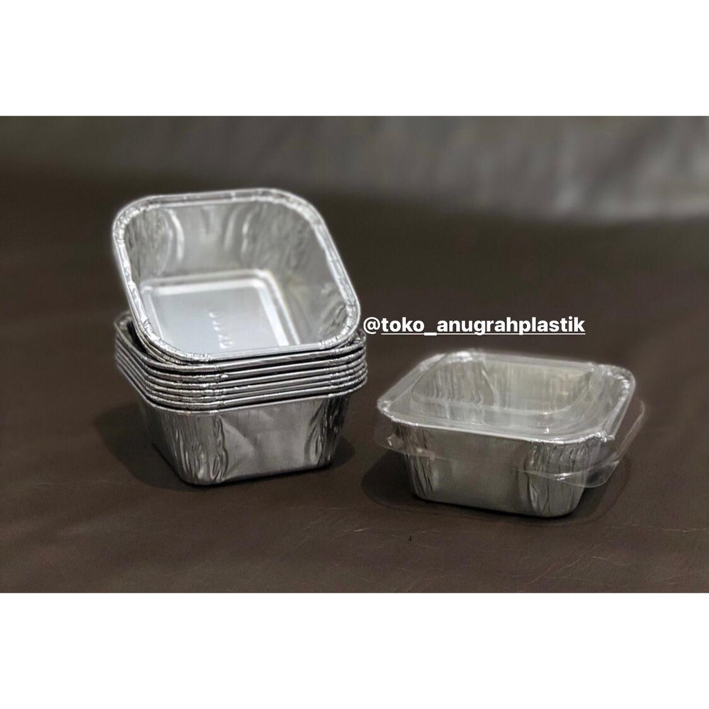 Jual ALUMINIUM FOIL CUP OX 100 + TUTUP MIKA ( KOTAK 6 X 6 CM ) ( 5 PCS